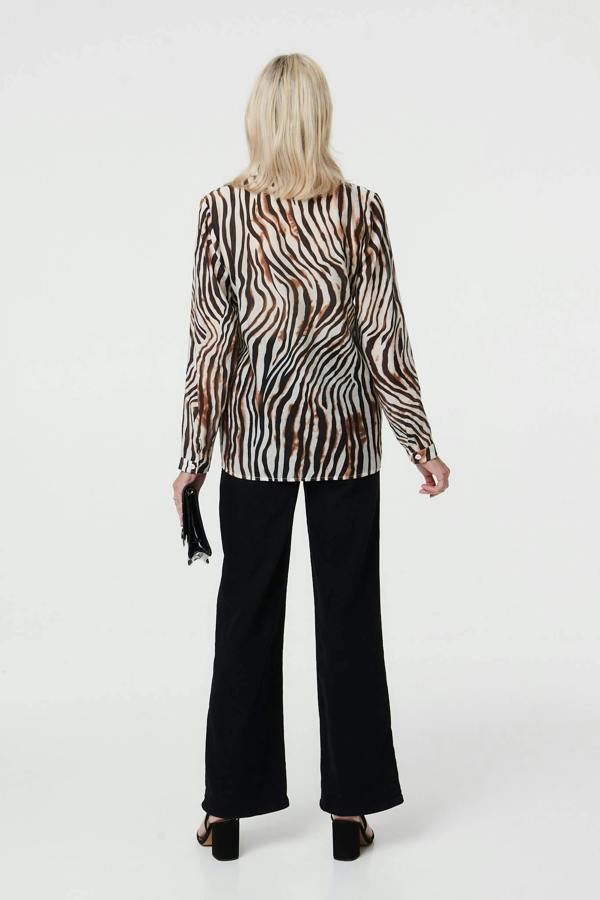 Brown | Zebra Print Long Sleeve Shirt
