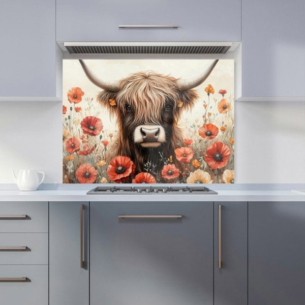 Warren Reed - Designer Highland Cow And Summer Flowers Kitchen Splashback