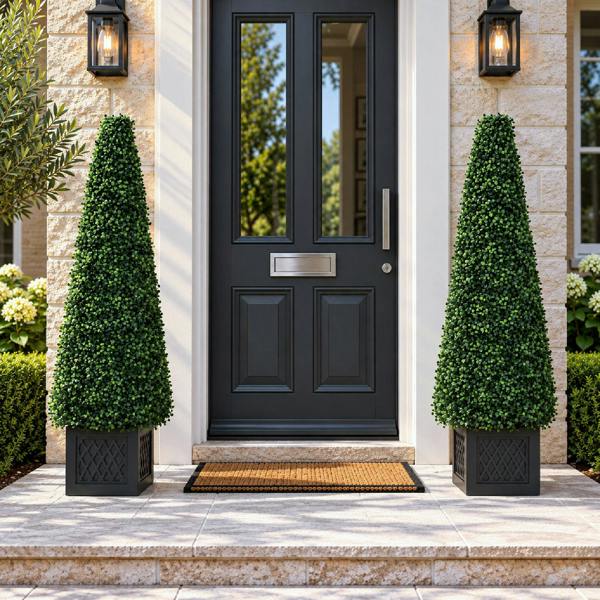 True Products 120cm Artificial Boxwood Obelisk Topiary Tree with Pot - UV Resistant