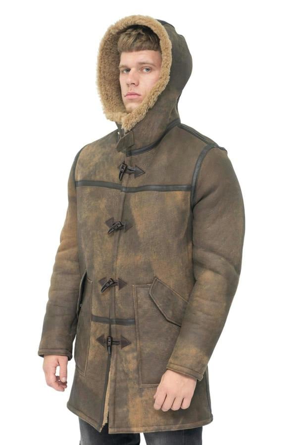 Infinity Leather Mens Antique Sheepskin Duffle Coat-Arona