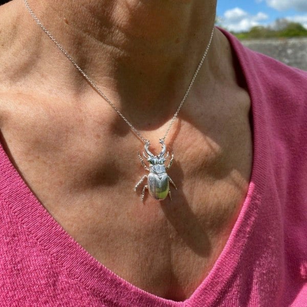 Stag Beetle Sterling Silver Necklace - Reeves & Reeves