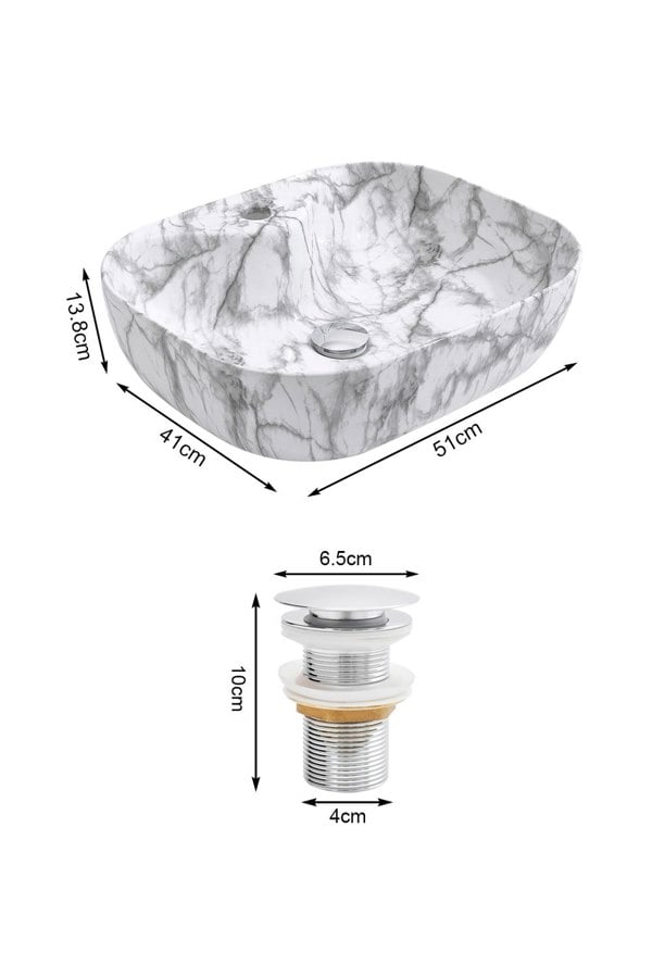 Living and Home White Ceramic Marble Vessle Bathroom Sink