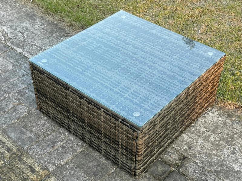 Fimous Rattan Garden Furniture Sofa Set with 2 Armchairs Square Coffee Table Side Table Big Footstool Indoor Side Table 9 Seater Outdoor Rattan Set