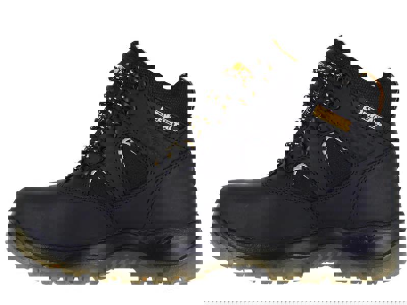 DeWalt Challenger Mens Waterproof Safety S3 Steel Toe Work Boots, black with yellow accents and sturdy design.