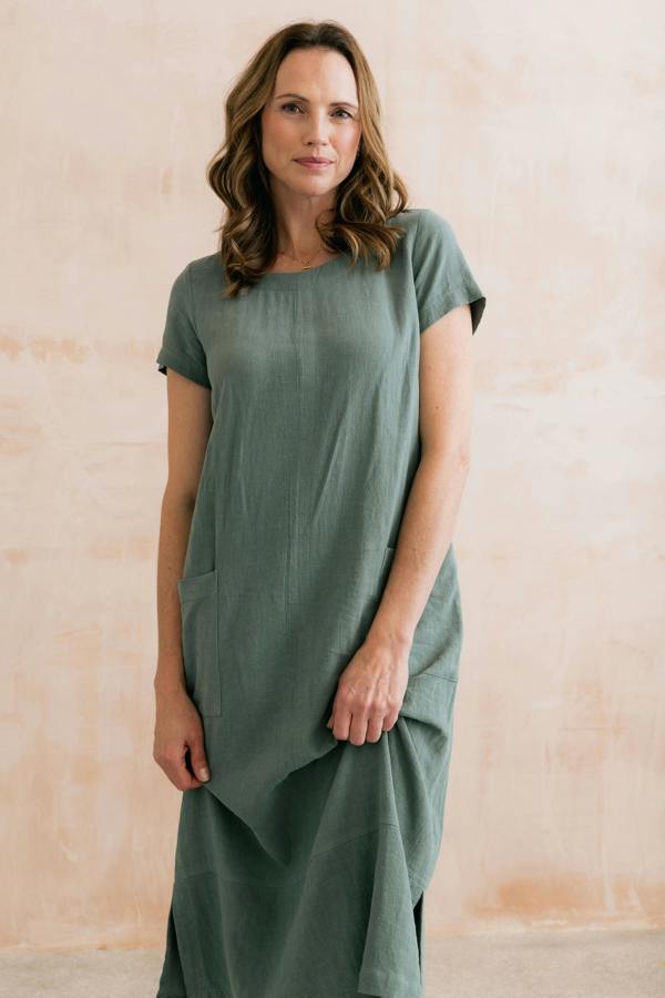 Lily & Me Summer Breeze Linen Blend Dress Laurel Green