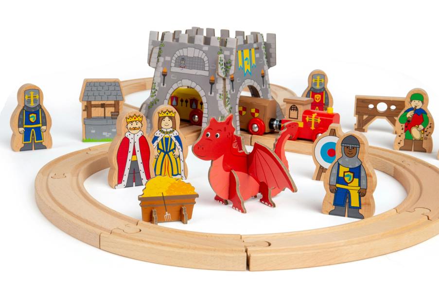 Bigjigs Rail Medieval Train Set | 33 Pcs Wooden Railway Set
