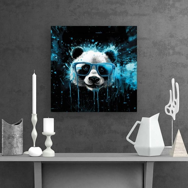 Warren Reed Blue Splashart Panda Face Canvas