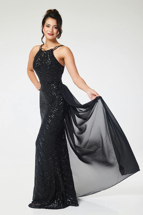 LuvForever Shia - Black Sequin Maxi Dress
