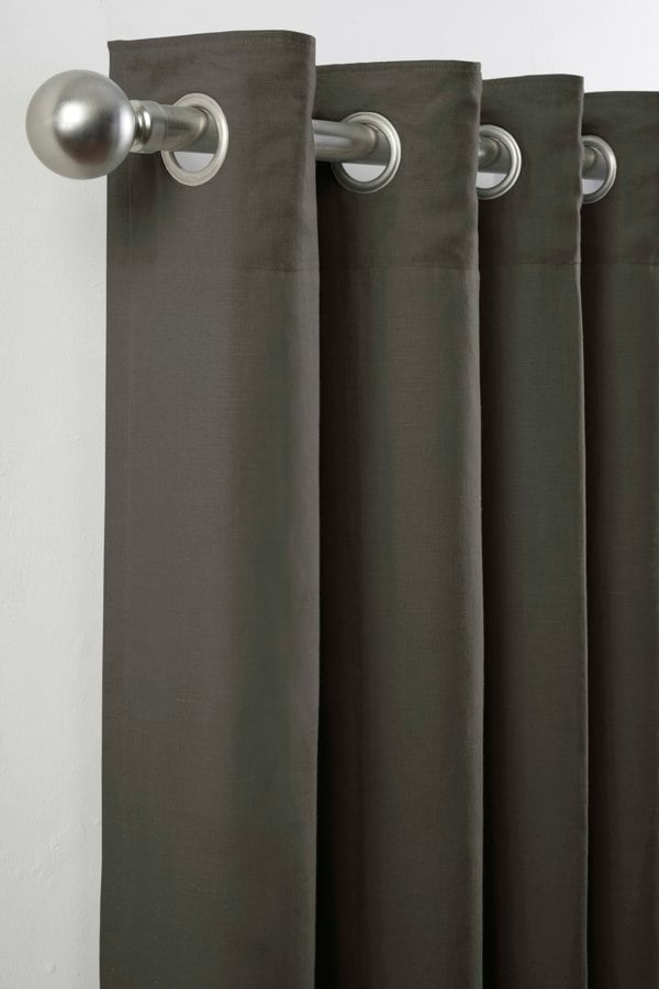 Lazy Linen Pure Washed Linen Lined Eyelet Curtains - Black