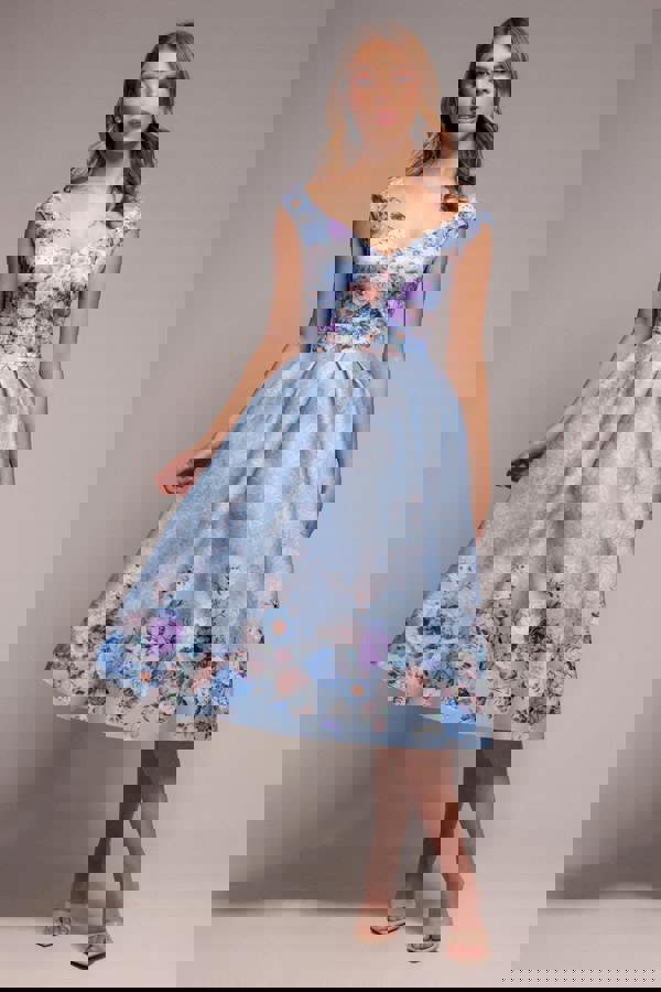 Sweetheart Floral Midi Dress - Powder Blue DR3207