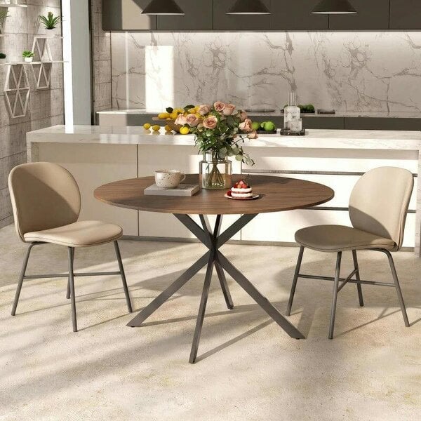 Dining Table for 4, 120 cm Industrial Kitchen Table with Wood Effect Tabletop and Steel Legs, Brown