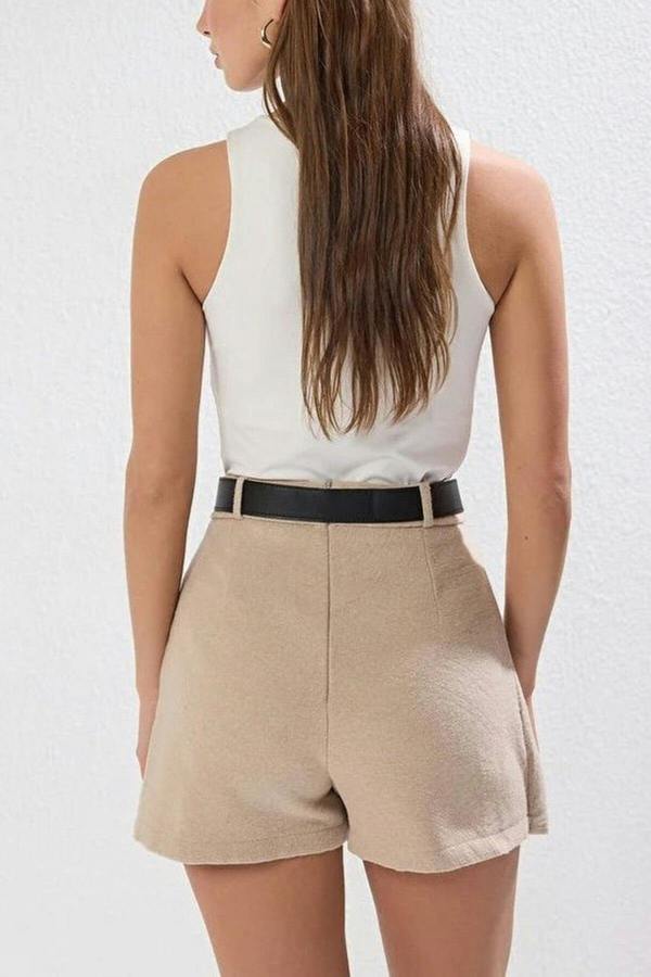 WOVCOR Woven Short Skirt with Belt Detail