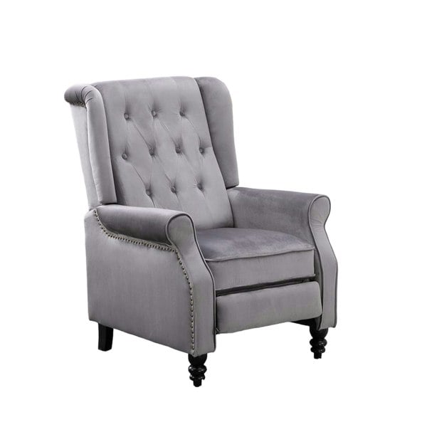 Antwerp Velvet Pushback Recliner Wingback Armchair in Grey