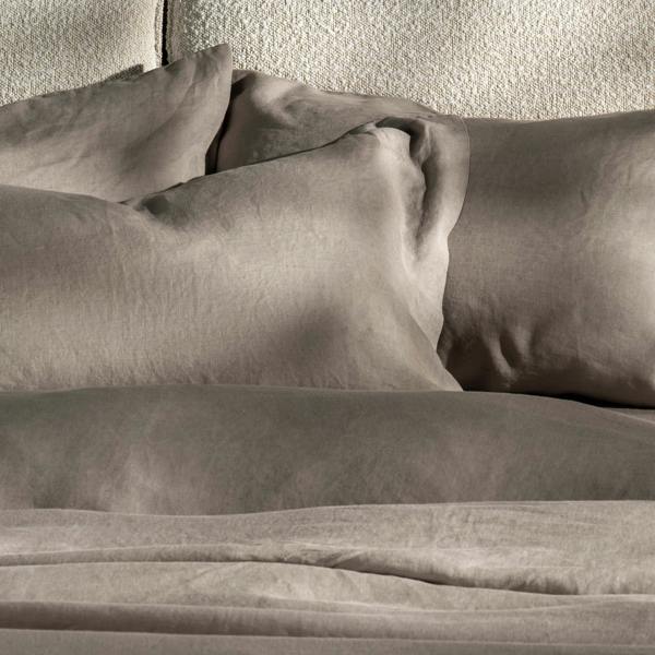 Mocha French Linen Bedding and Bed Sheets - breathable, close-up detail 5 | Soak and Sleep