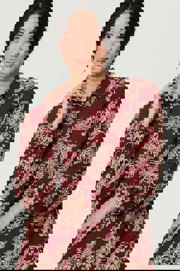 Burgundy | Floral Embroidered Long Sleeve Blouse
