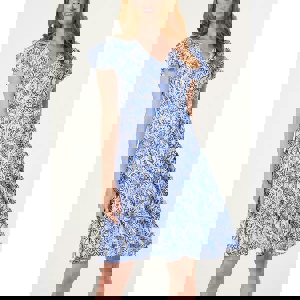 Blue Vanilla V Neck Godet Dress