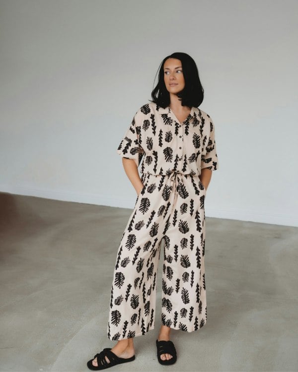 azo free dye Iris Cream Seaweed Print Jumpsuit- image 1