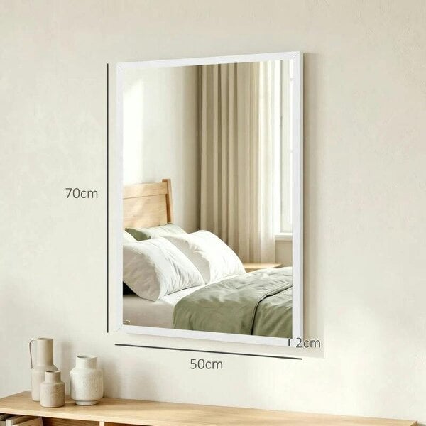 Bobobiy Wall-Mounted Bathroom Mirror, 70 x 50 cm Wall Mirror for Living Room, Bedroom, Hallway, White