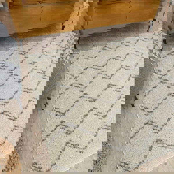 Elegant Moroccan Pattern Grey Ivory Rug Suitable for Floor heating