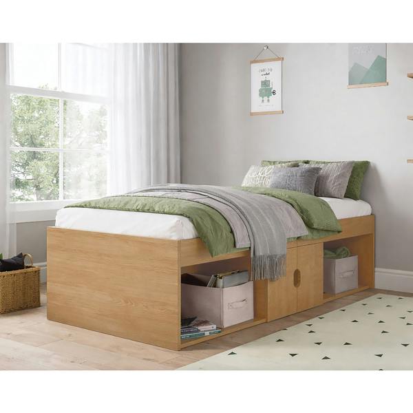 Kudlhome Low Single 3ft Cabin Bed Frame, Oak Effect