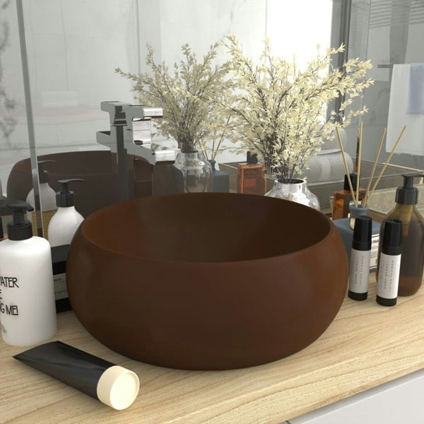 Berkfield Luxury Wash Basin Round Matt Dark Brown 40x15 cm Ceramic