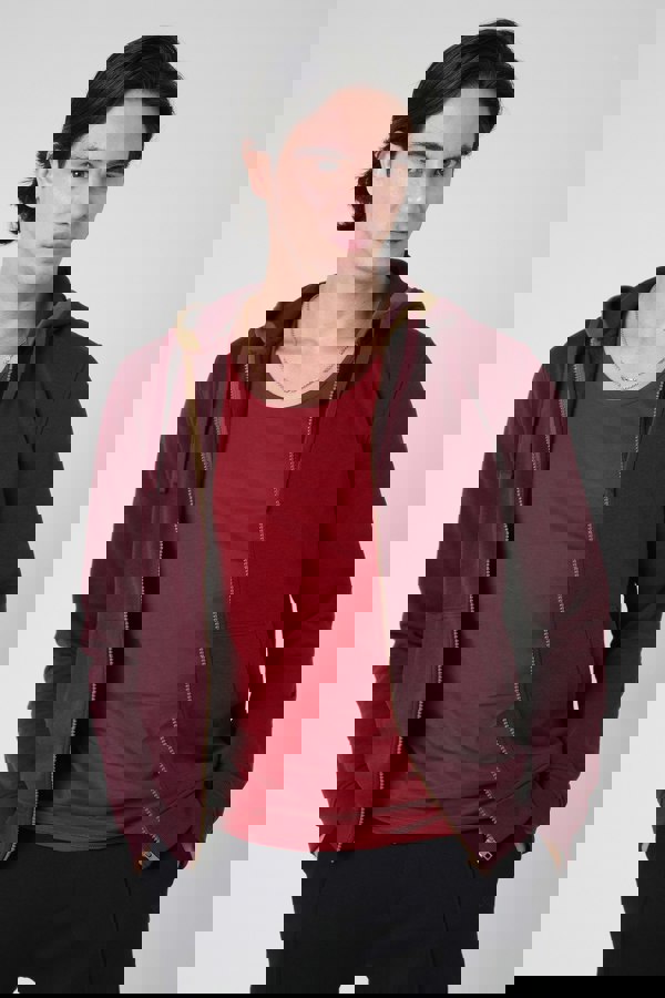 ENORSIA Men's Contrast Piping Detail Zip Front Hoodie