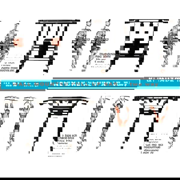 Gr8 Home Pull Up Bar Dip 2in1 Wall Mounted Home Gym Chin Up Cross Fit Multi Grip Workout