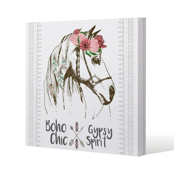 Benjamin Tate Design horse with flower Chic Slim Style Canvas Print  30x30cm , 15mm Slim Real wood.