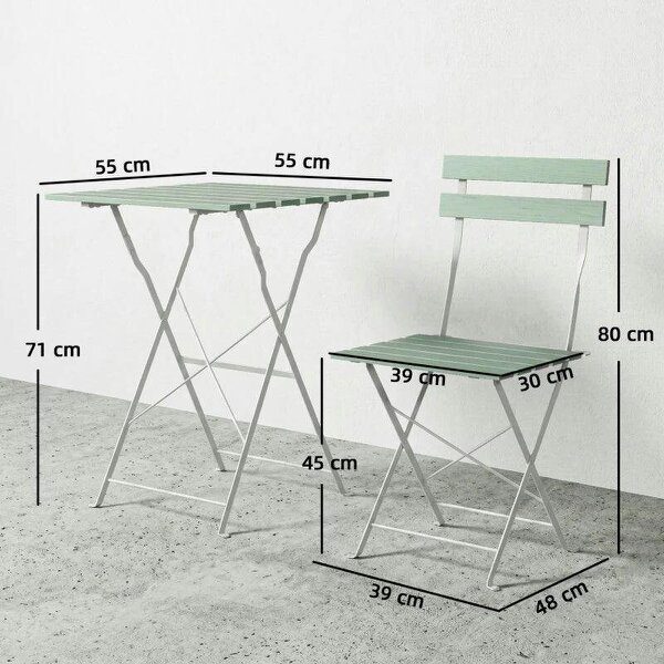 Outdoor Bistro Set Folding Patio Furniture Set with 2 Chairs Table for 2 People White and Green