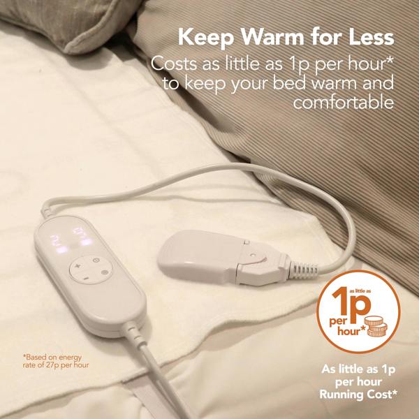 Igenix Digital Heated Underblanket, Polyester, 1-9hr Timer, Machine Washable, White