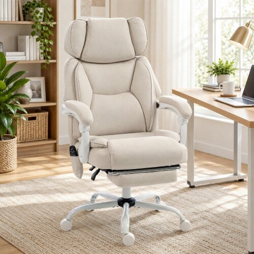 HOMCOM Office Chair with Massage, Heat, Adjustable Headrest, Cream