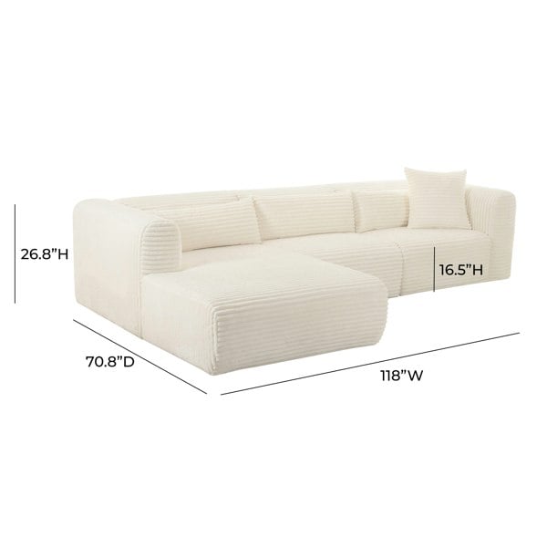 Furniture Edit Tarra Fluffy Oversized Cream Corduroy Modular LHF Sectional