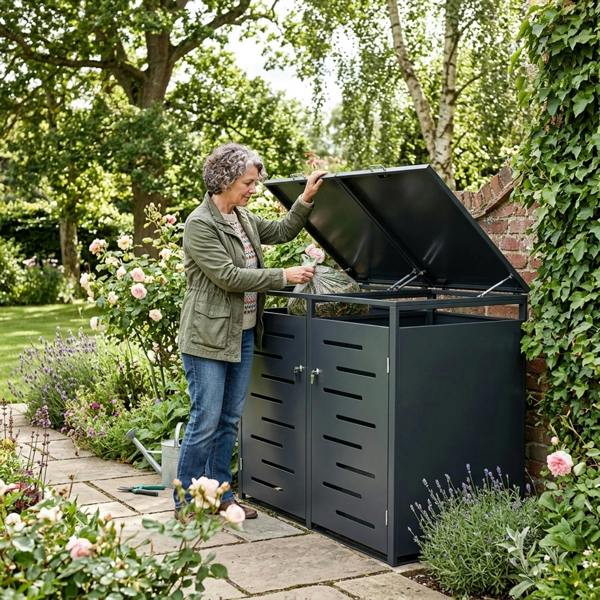 Nicoman Outdoor Lockable Metal Garbage Bin Shed