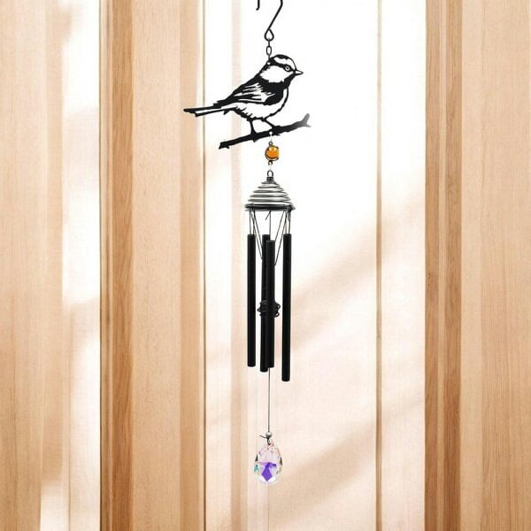EDH Door Hardware Silhouette Blue Tit Wind Chime – Black, 58cm x 14cm x 6cm | Elegant Hanging Bird Chime for Garden, Patio & Home |  Outdoor Décor
