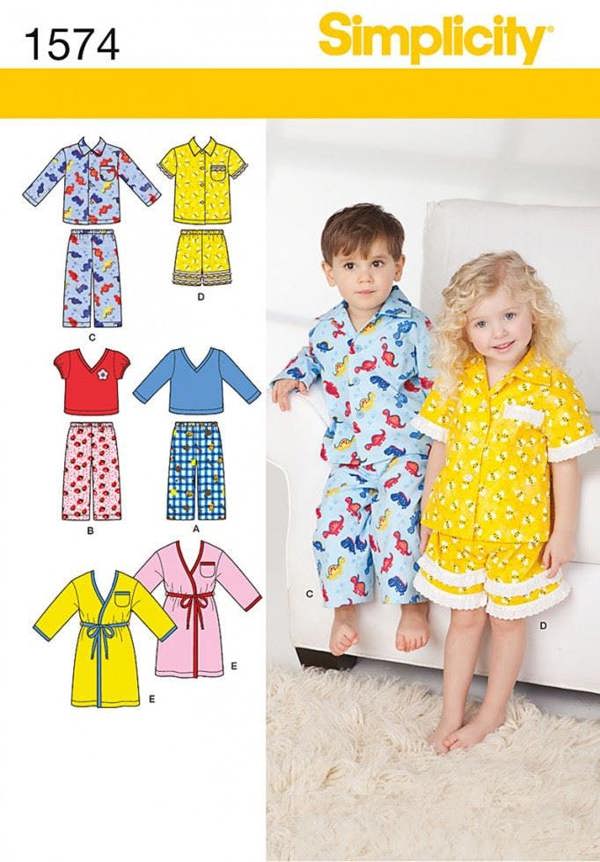 Simplicity Sewing Pattern 1574, Robes, Trousers, Pyjamas, Shorts, Tops for Kids, Baby, Ages: 1/2 - 4 - Intermediate