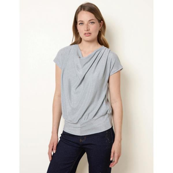 Blue Vanilla Lurex Metallic Cowl Neck Draped Top