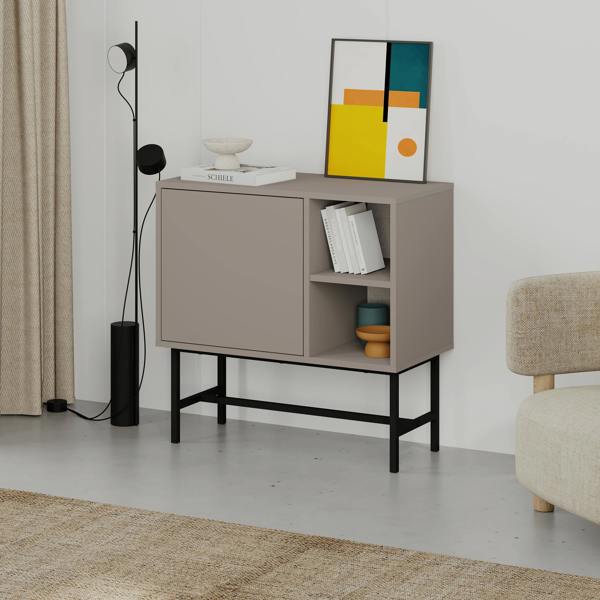 Decortie Storage Cabinet Push-to-Open Door Sideboard, Open Shelf,Metal Leg, Easy Assembly, Living-Dining Room