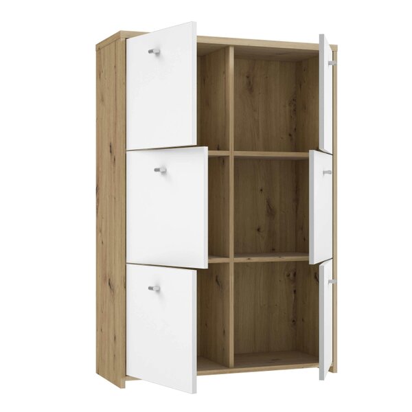 Wyld Haus Willowmere White and Artisan Oak Wood Chest Storage Cabinet 6 Doors