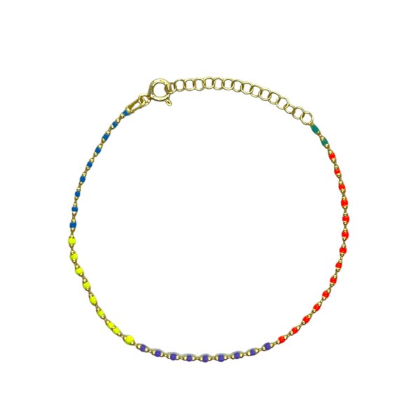 Sterling Silver Enamel Mine Beaded Colourful Rainbow Bracelet - Spero London