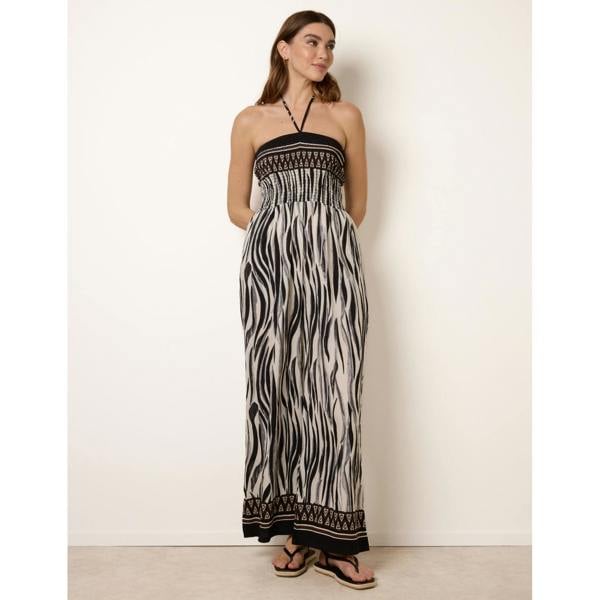 Blue Vanilla Zebra Print Halter Neck Shirred Waist Jumpsuit