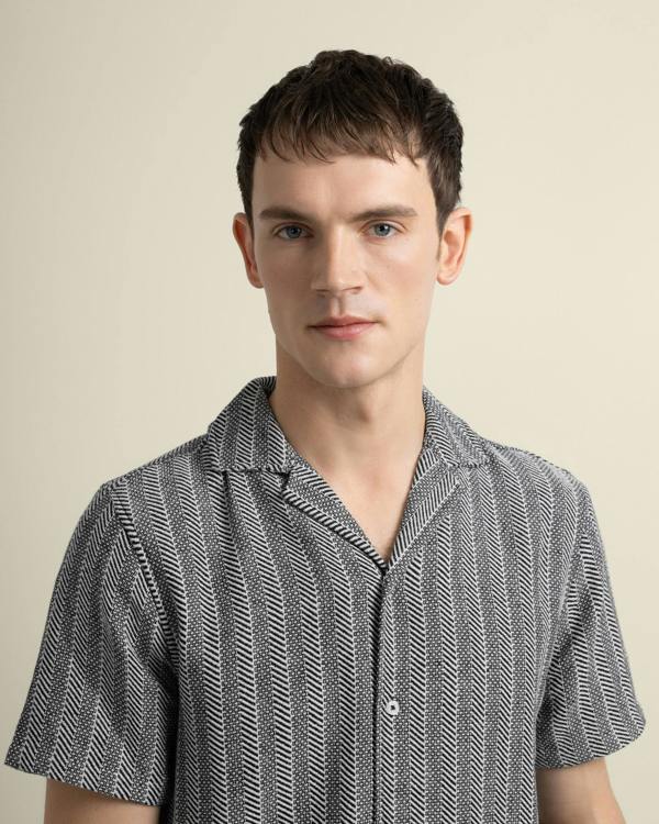 Larsson & Co Frans - Twill Jacquard Stripe Short Sleeve Shirt