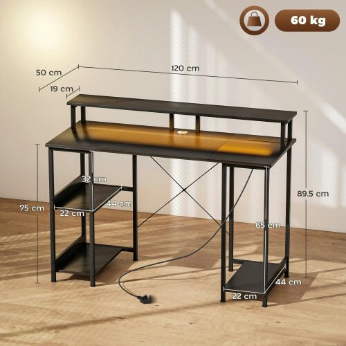 Wyld Haus Sona 120cm Dark Grey Gaming Desk With Power Outlets And Storage Shelves