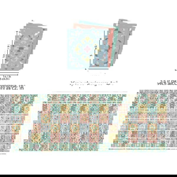 WT1558 - Marbella Colourful Spanish Wall Tile Sticker Set - 15 cm x 15 cm - 24 pcs