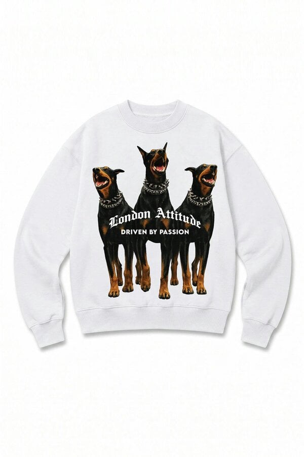 London Attitude Doberman Graphic Relaxed Oversized Fit Sweatshirt