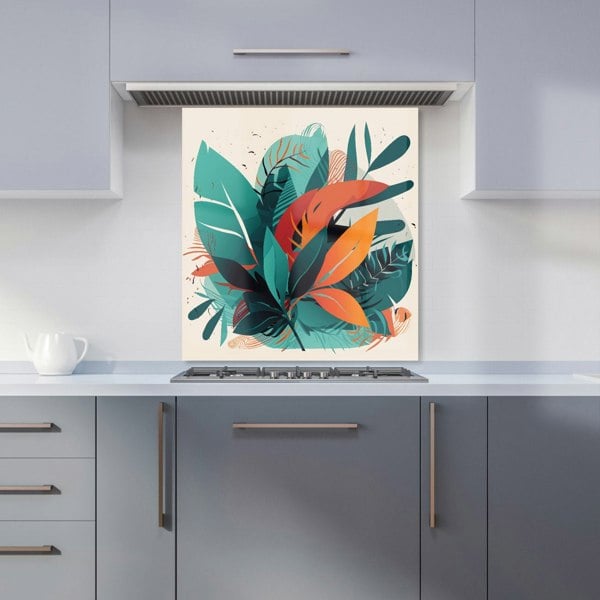 Warren Reed - Designer Green Orange Tropical Leaves Kitchen Splashback