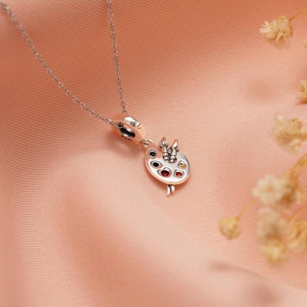 Parus Home Artist Palette Paintbrush Sterling Silver Necklace