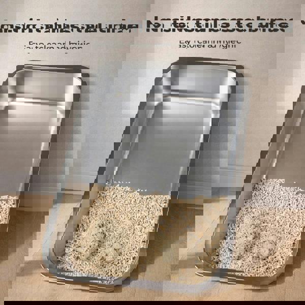 Skylos Cat Litter Box Enclosed Stainless Steel Litter Tray Hooded Covered Toilet