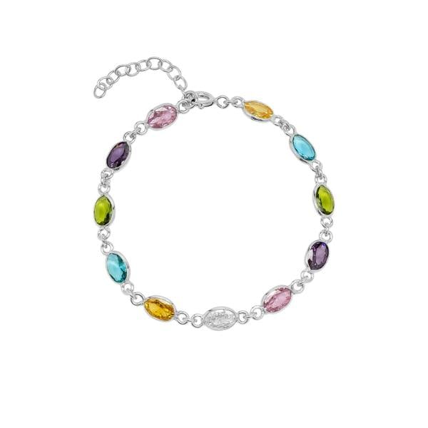 Spero London Multicolour Oval Gem Sterling Silver Bracelet