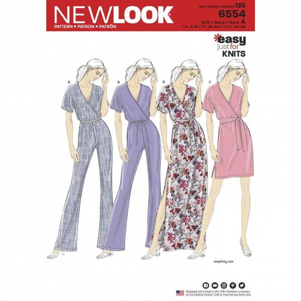 New Look Sewing Pattern 6554, Dresses, Jumpsuits, Belts for Women, A (6-8-10-12-14-16-18) - Easy