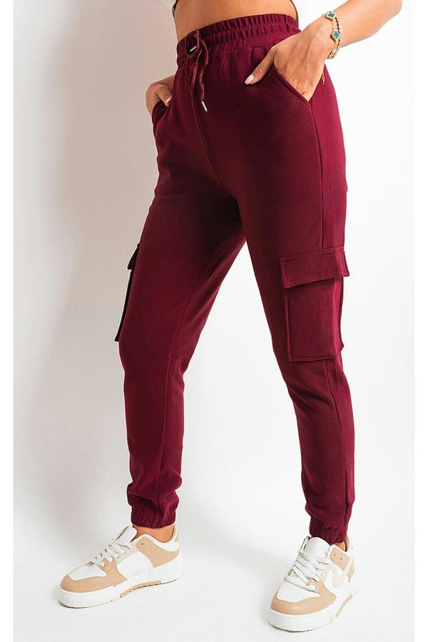 Holly Fleece Lined Cargo Pocket Trouser With Drawstring - Wine